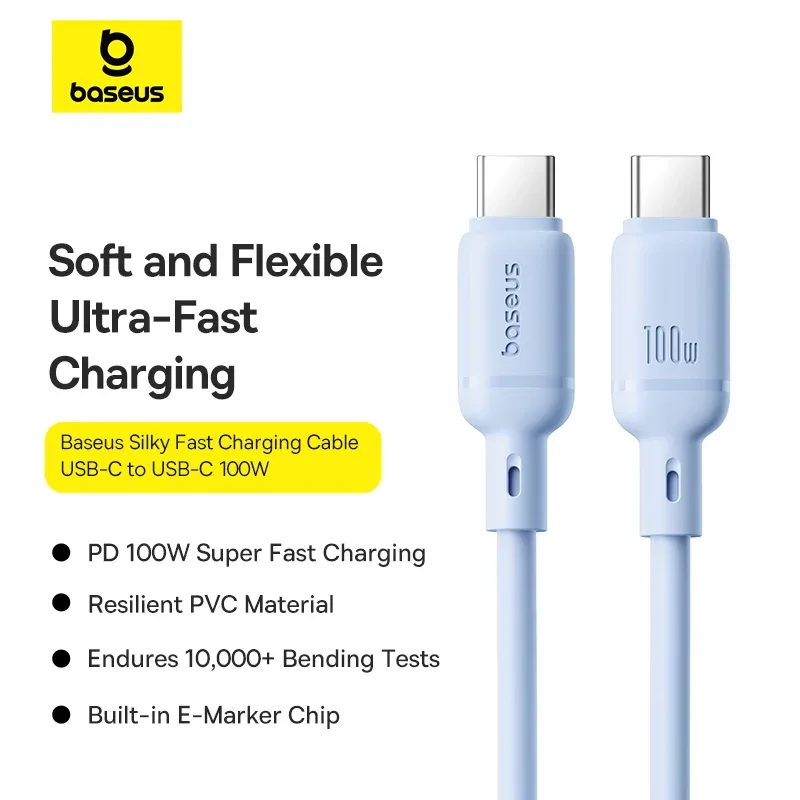 BASEUS SILKY FAST CHARGING CABLE USB C TO USB C 100W 1M MOON WHITE  P10377704213 thumbnail 7
