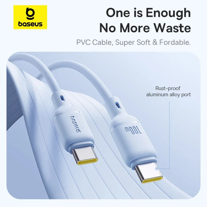 BASEUS SILKY FAST CHARGING CABLE USB C TO USB C 100W 1M MOON WHITE  P10377704213 thumbnail 6
