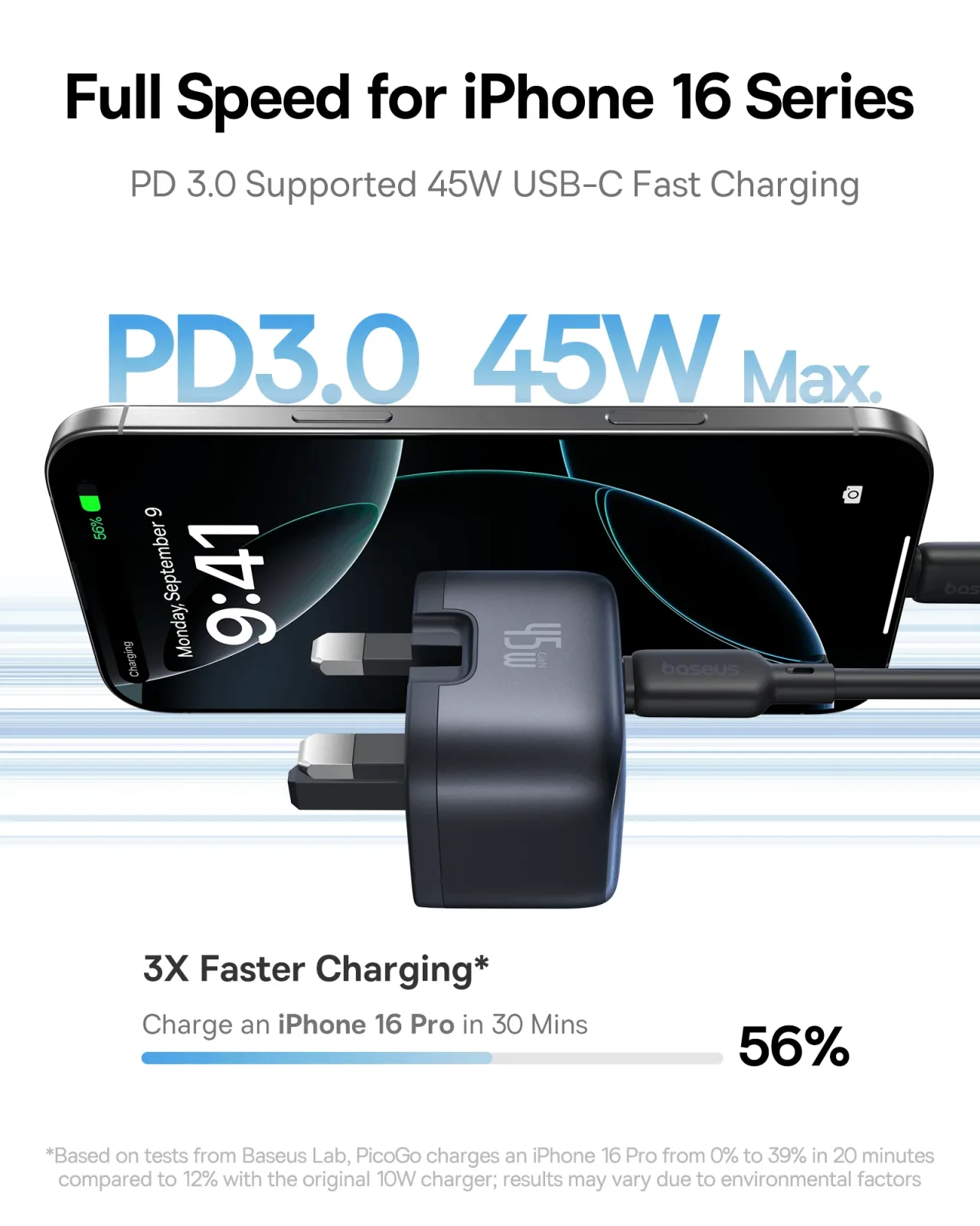 BASEUS PICOGO AE11 GAN FAST CHARGER 1C 45W UK COSMIC BLACK E0120J00 thumbnail 2