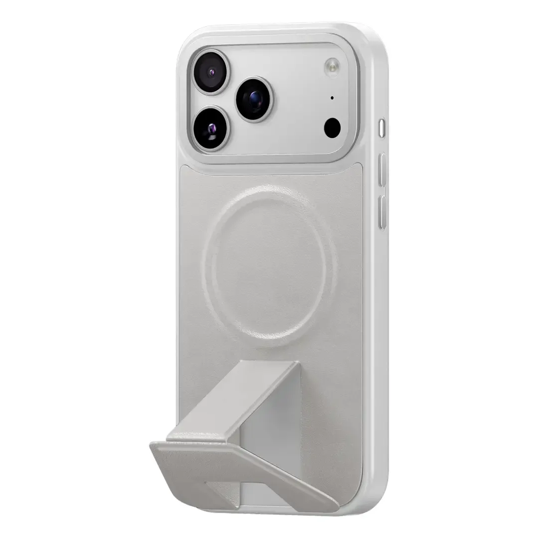 LEVELO ARCEN IPHONE 18 PRO MAX MAGSAFE LEATHER KICKSTAND CASE SILVER LVLARNPUC18PMSL