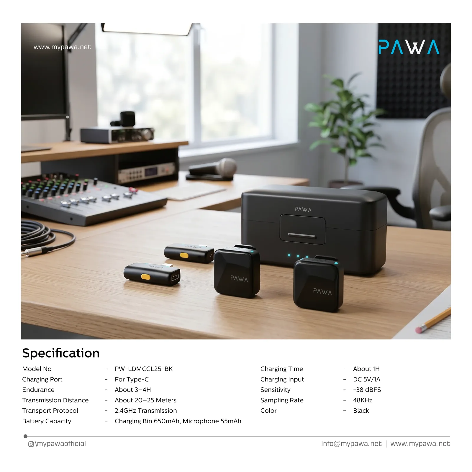 PAWA VLOGDOT DUO WIRELESS MICROPHONE NOISE REDUCTION BLACK PW-LDMCCL25-BK thumbnail 2