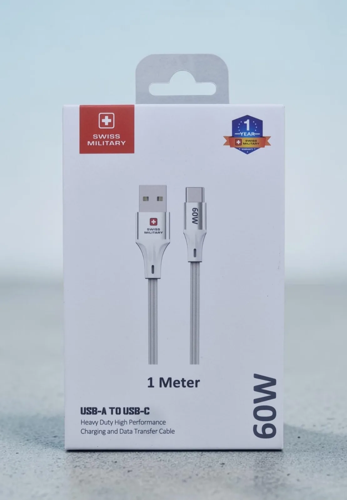SWISS MILITARY USB A TO USB C 60W 1M CABLE WHITE SM-CB-AC-60W-1M-WHI
