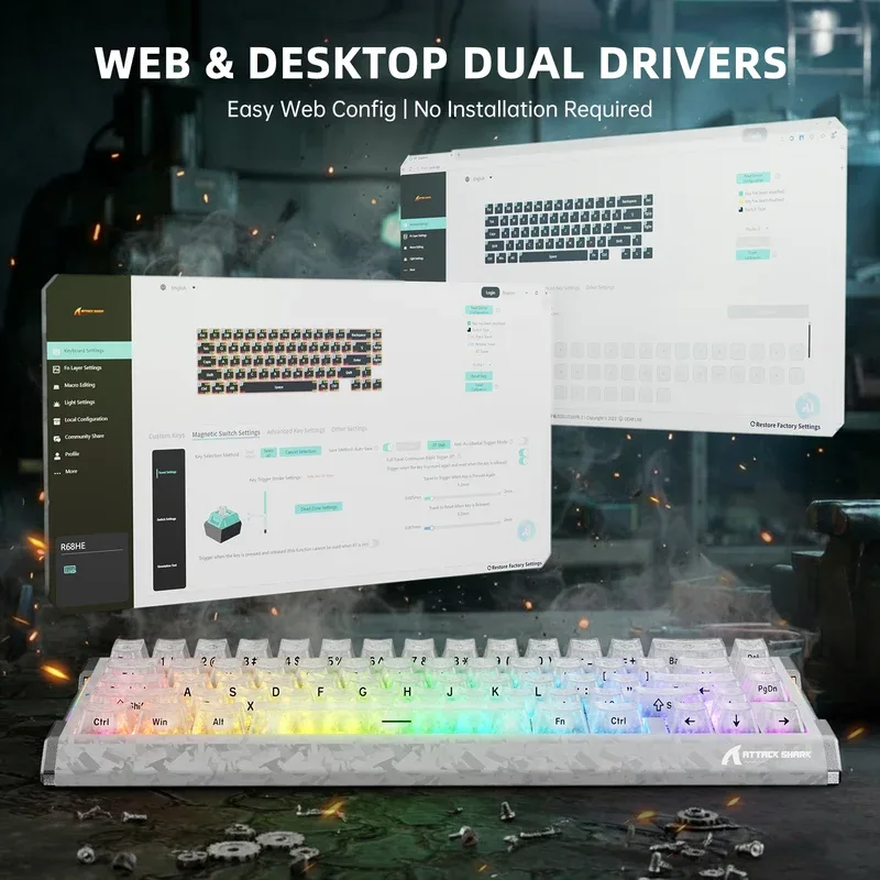 ATTACK SHARK R68 HE RAPID TRIGGER CRYSTAL MAGNETIC SWITCH KEYBOARD ICE NINJA thumbnail 8