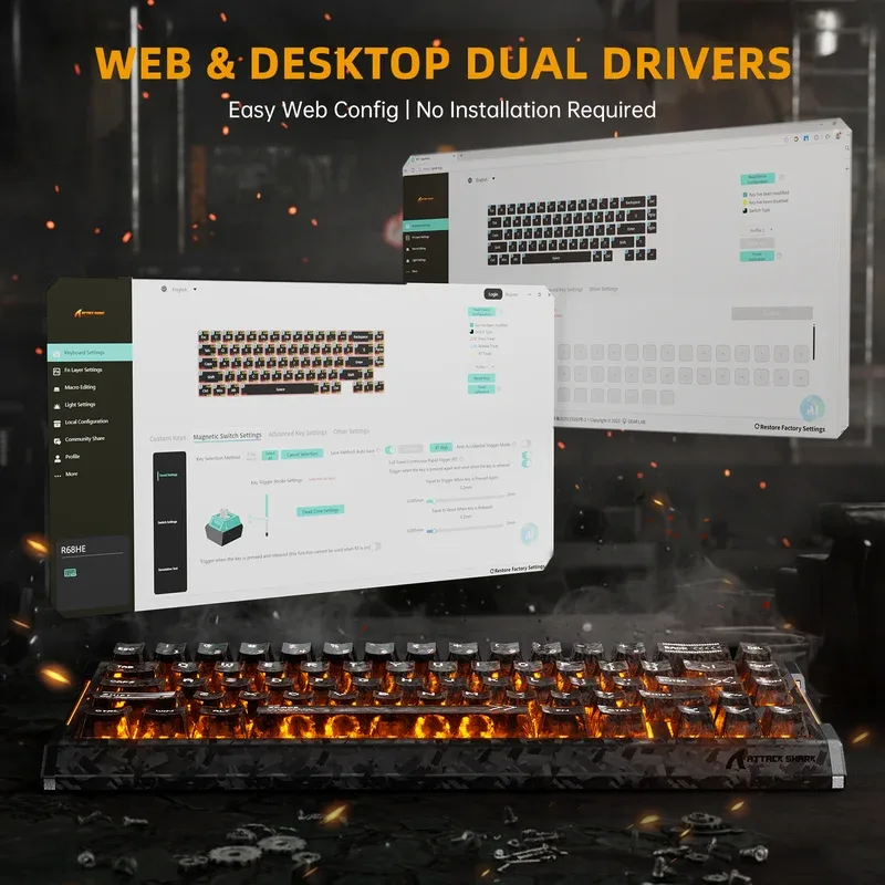 ATTACK SHARK R68 HE RAPID TRIGGER CRYSTAL MAGNETIC SWITCH KEYBOARD INK SHADE thumbnail 7