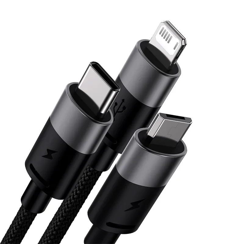 BASEUS ONE FOR THREE FAST CHARGING DATA CABLE USB TO M+L+C 3.5A BLACK CAXS000001 thumbnail 4