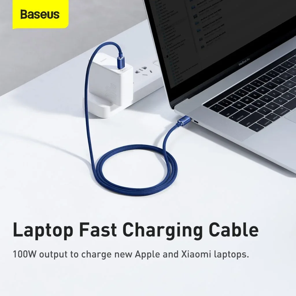 BASEUS CRYSTAL SHINE SERIES FAST CHARGING DATA CABLE TYPE C TO TYPE C 100W 2M BLUE CAJY000703 thumbnail 6