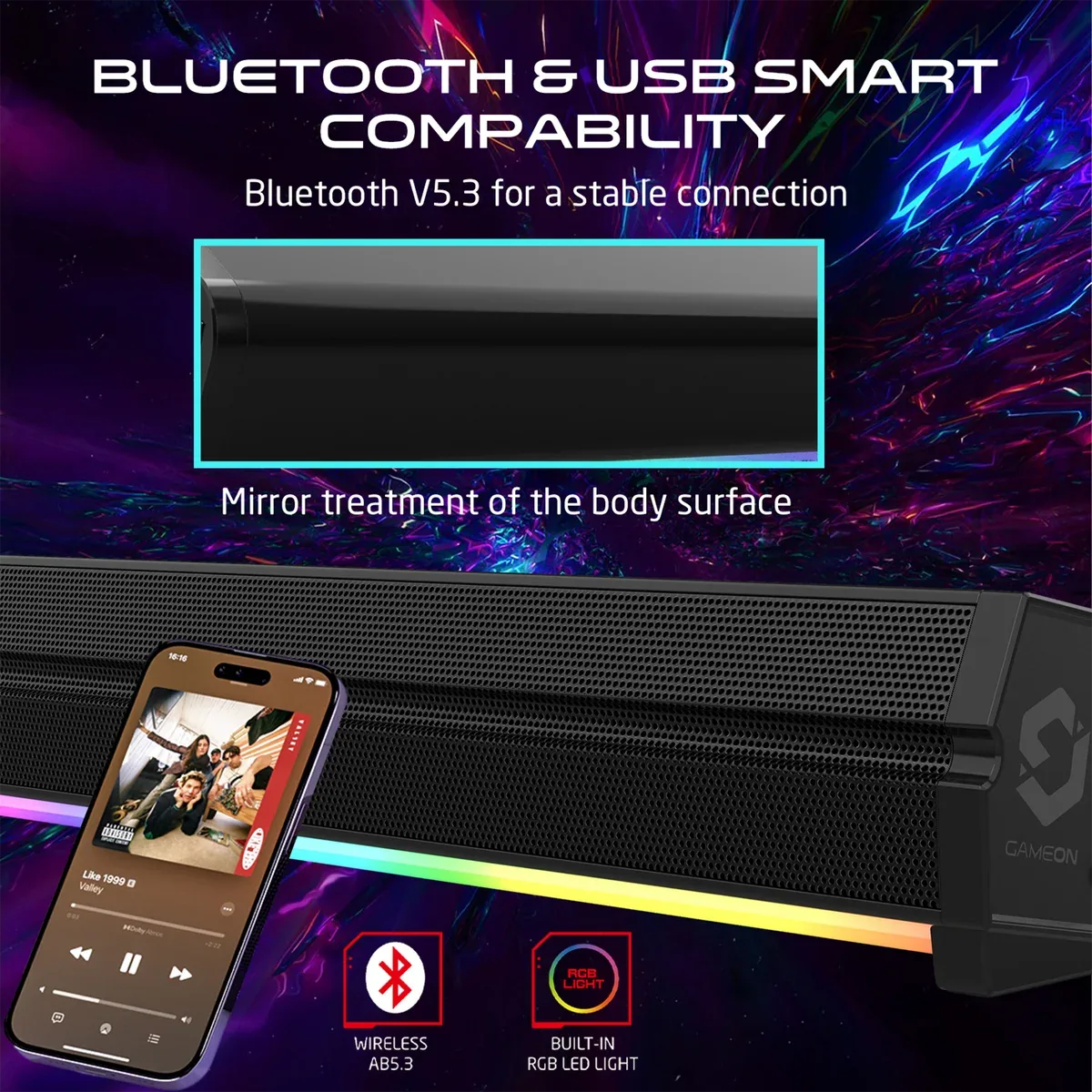 GAMEON SONICSTORM X WIRELESS RGB GAMING SOUNDBAR BLACK GOSBT1 thumbnail 5