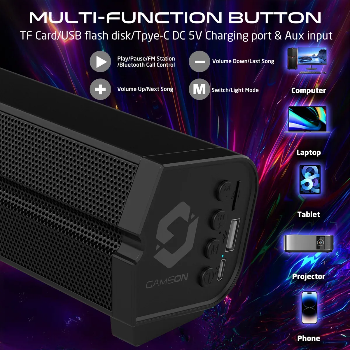 GAMEON SONICSTORM X WIRELESS RGB GAMING SOUNDBAR BLACK GOSBT1 thumbnail 4