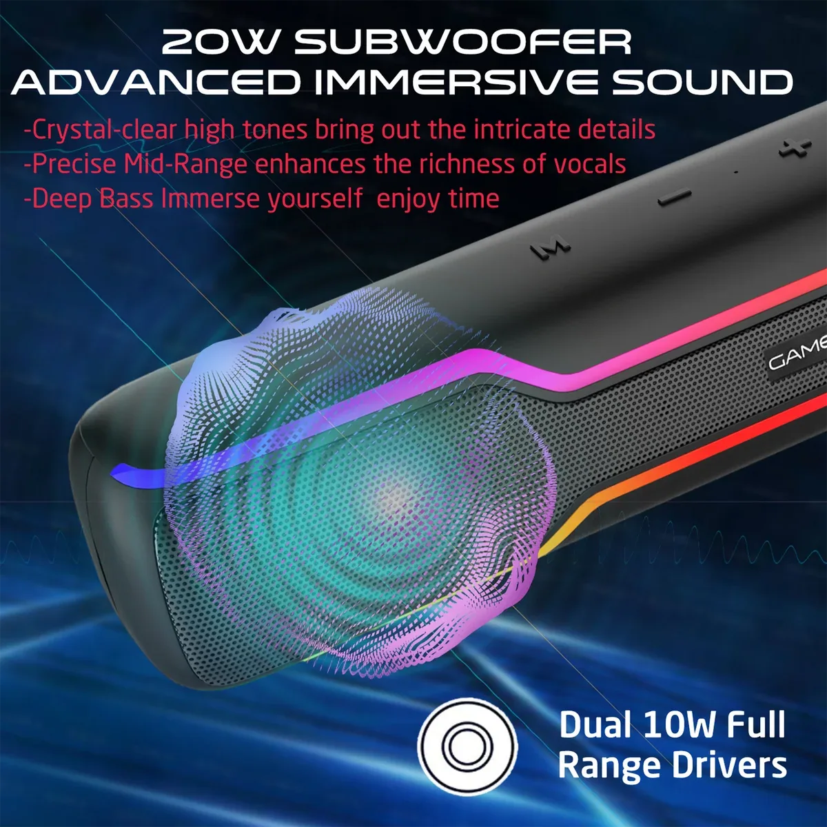 GAMEON DOMINATOR BLAZE WIRELESS RGB GAMING SOUNDBAR BLACK GOSBT2 thumbnail 6