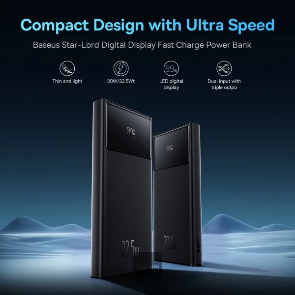BASEUS STAR LORD DIGITAL DISPLAY FAST CHARGING POWER BANK 10000MAH 22.5W BLACK PPXJ100001 thumbnail 2