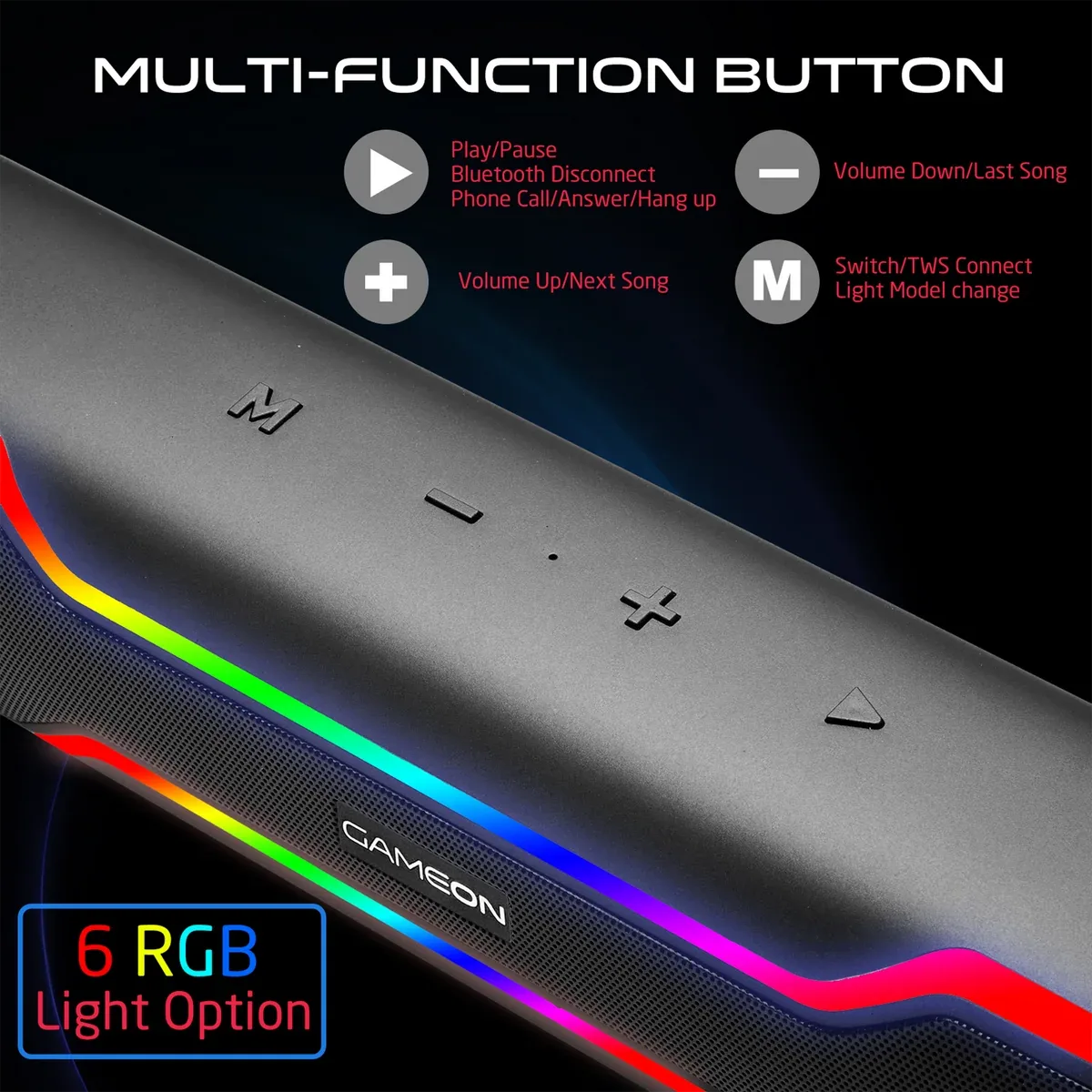 GAMEON DOMINATOR BLAZE WIRELESS RGB GAMING SOUNDBAR BLACK GOSBT2 thumbnail 4