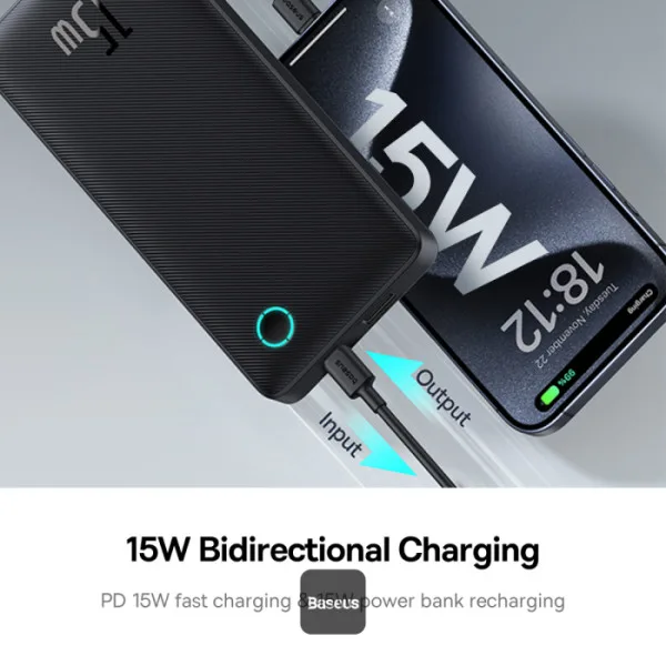 BASEUS AIRPOW LITE POWER BANK 10000MAH BIDIRECTIONAL FAST CHARGING 15W COSMIC BLACK PPAP10A thumbnail 3