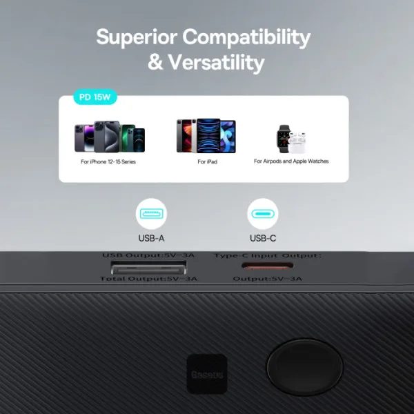 BASEUS AIRPOW LITE POWER BANK 10000MAH BIDIRECTIONAL FAST CHARGING 15W COSMIC BLACK PPAP10A thumbnail 4