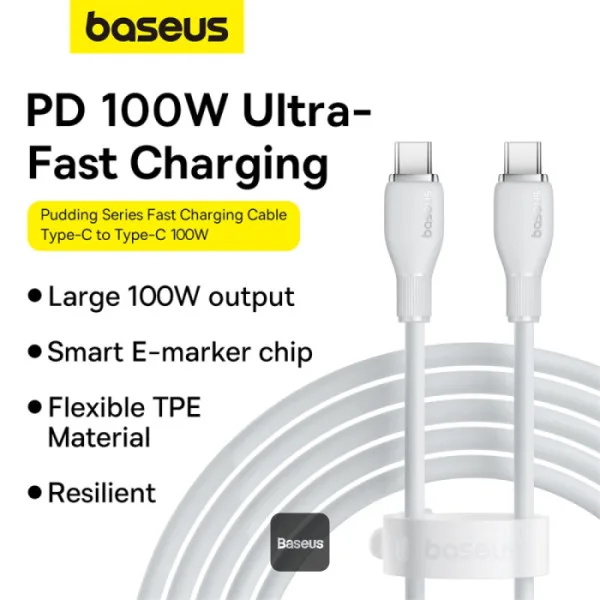 BASEUS PUDDING SERIES FAST CHARGING TYPE C TO TYPE C 5A 100W CABLE 1.2M STELLAR WHITE P10355702221 thumbnail 2