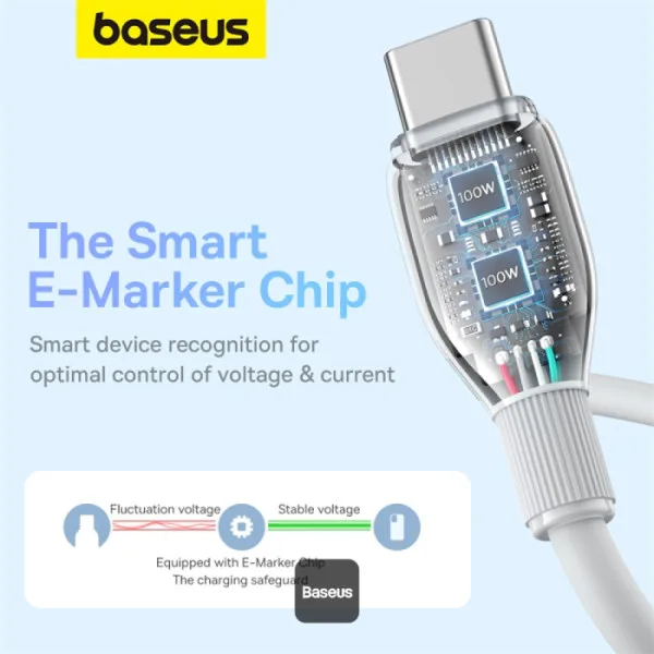 BASEUS PUDDING SERIES FAST CHARGING TYPE C TO TYPE C 5A 100W CABLE 1.2M STELLAR WHITE P10355702221 thumbnail 4