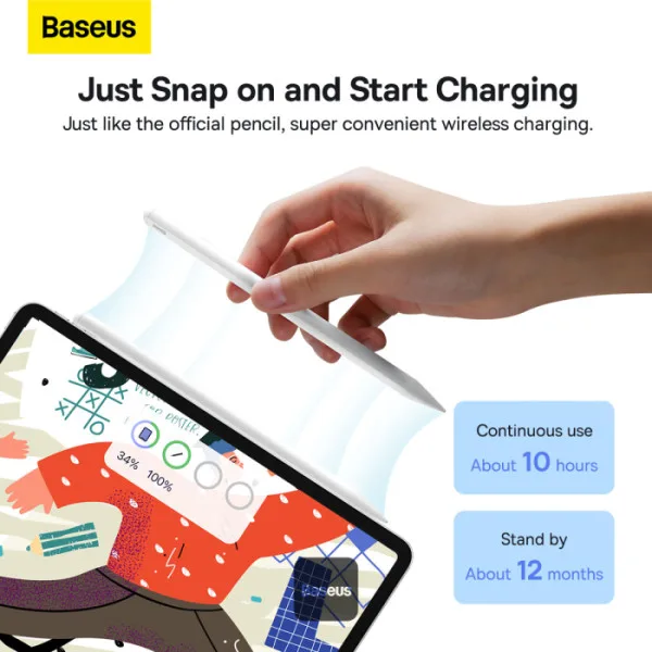 BASEUS SMOOTH WRITING 2 SERIES DUAL CHARGING STYLUS ACTIVE WIRELESS VERSION MOON WHITE P80015804213 thumbnail 7