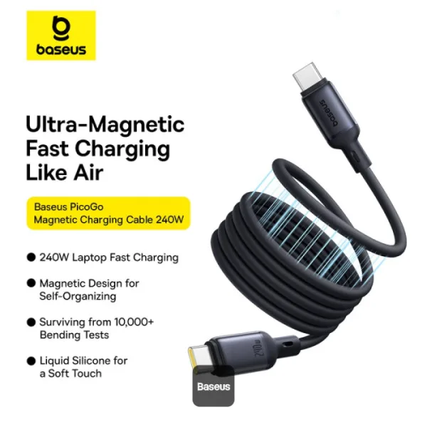 BASEUS PICOGO FAST CHARGING CABLE TYPE C TO TYPE C 240W 1M BLACK E0423300 thumbnail 3