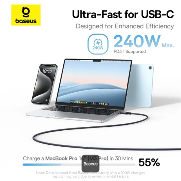 BASEUS PICOGO FAST CHARGING CABLE TYPE C TO TYPE C 240W 1M BLACK E0423300 thumbnail 4