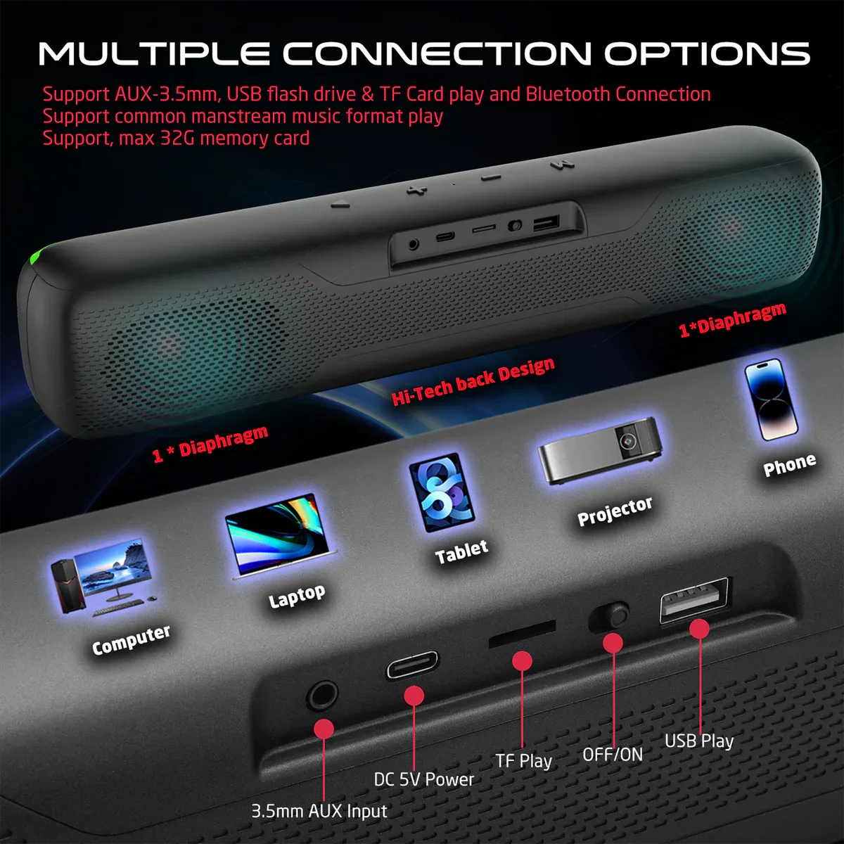 GAMEON DOMINATOR BLAZE WIRELESS RGB GAMING SOUNDBAR BLACK GOSBT2 thumbnail 3