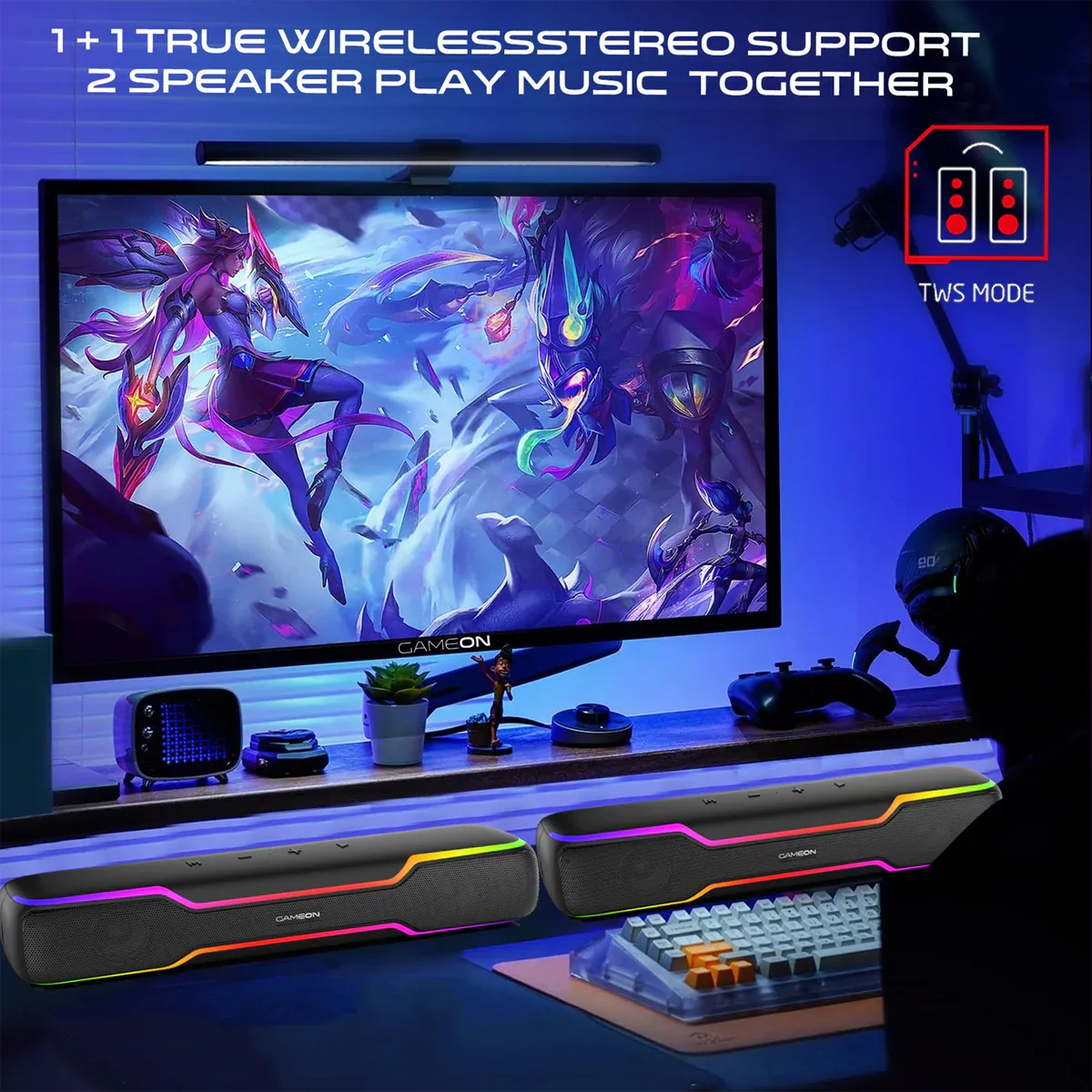 GAMEON DOMINATOR BLAZE WIRELESS RGB GAMING SOUNDBAR BLACK GOSBT2 thumbnail 2