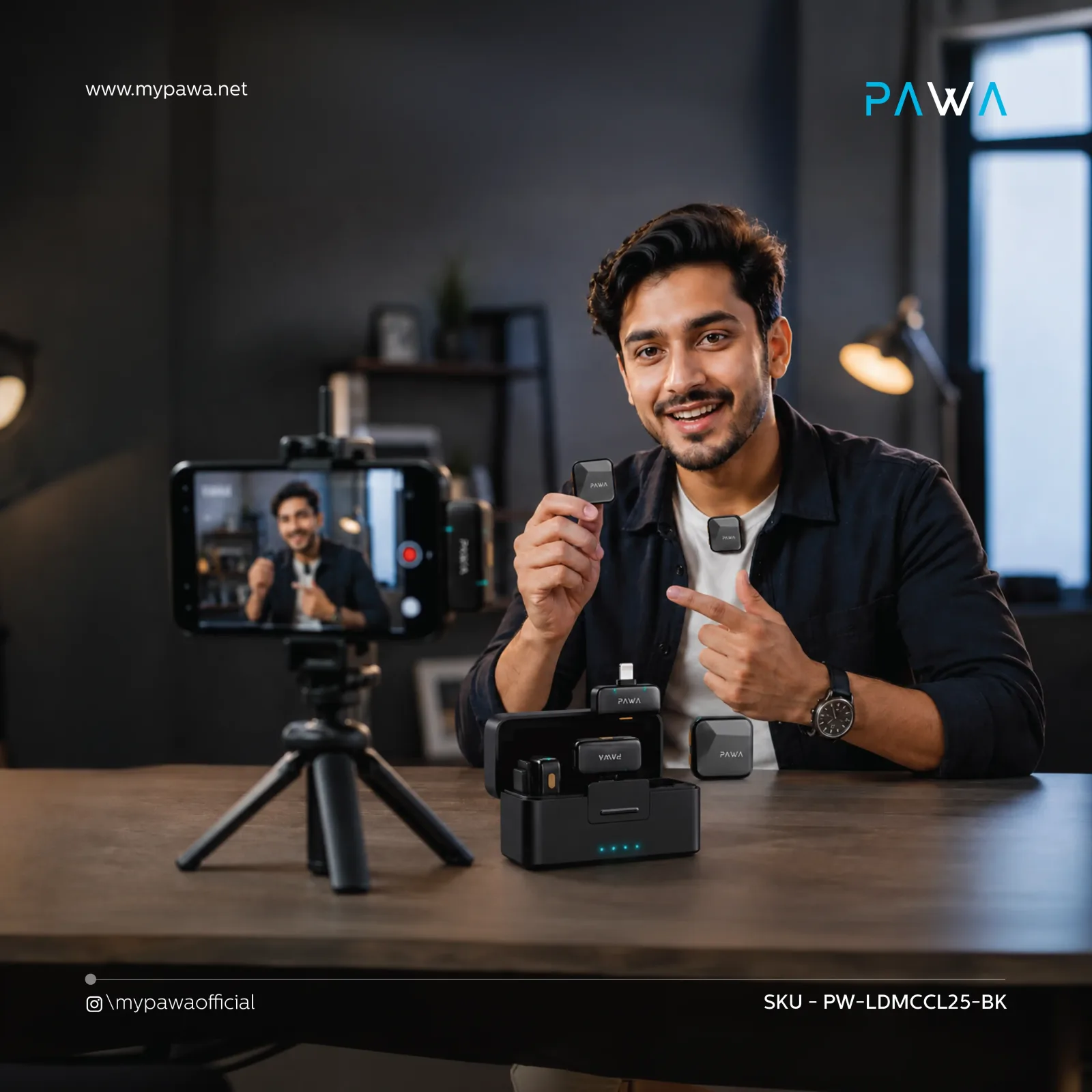 PAWA VLOGDOT DUO WIRELESS MICROPHONE NOISE REDUCTION BLACK PW-LDMCCL25-BK thumbnail 5