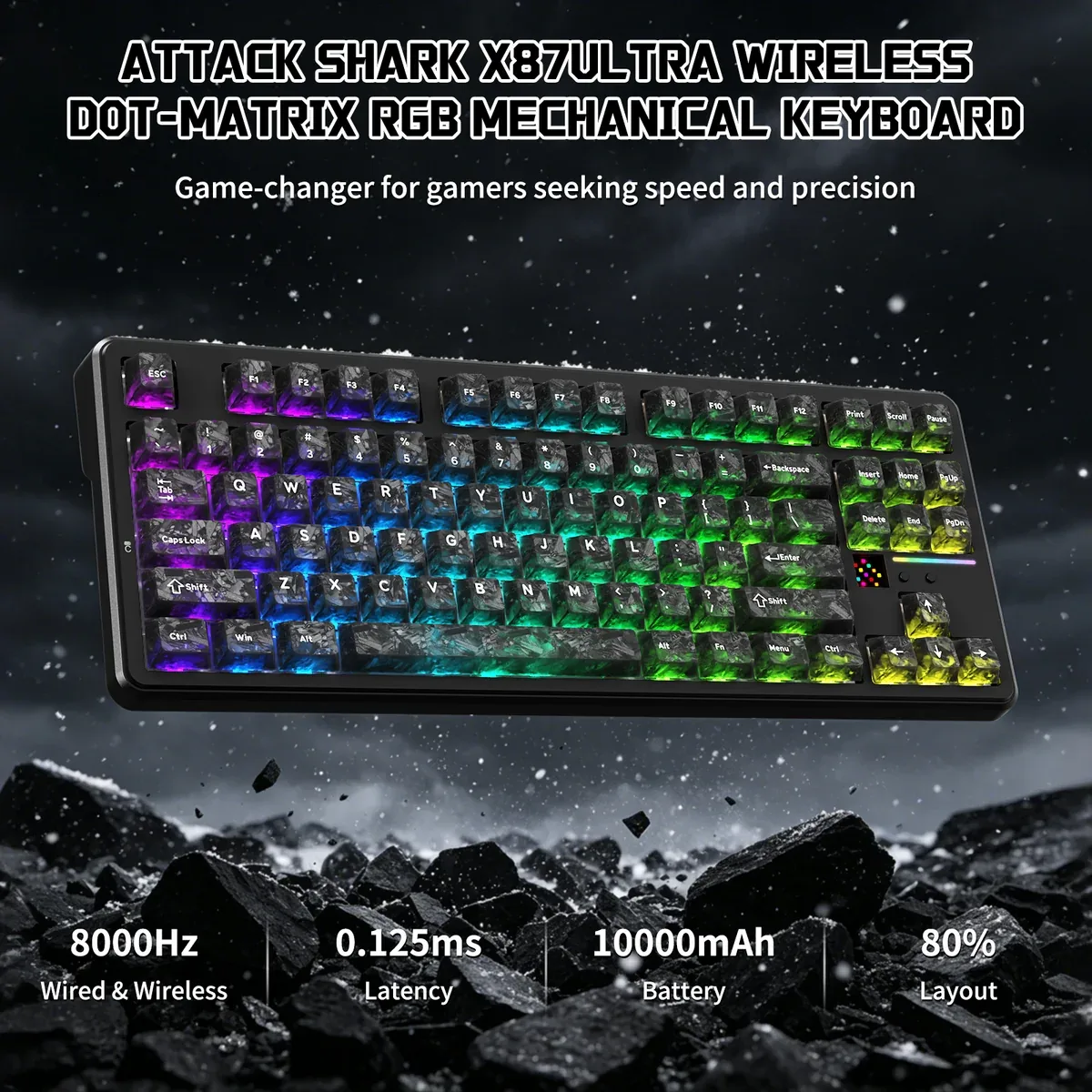 ATTACK SHARK X87 ULTRA RGB HOT SWAPPABLE SHAFTS MEGALODON SWITCH INK SHADOW