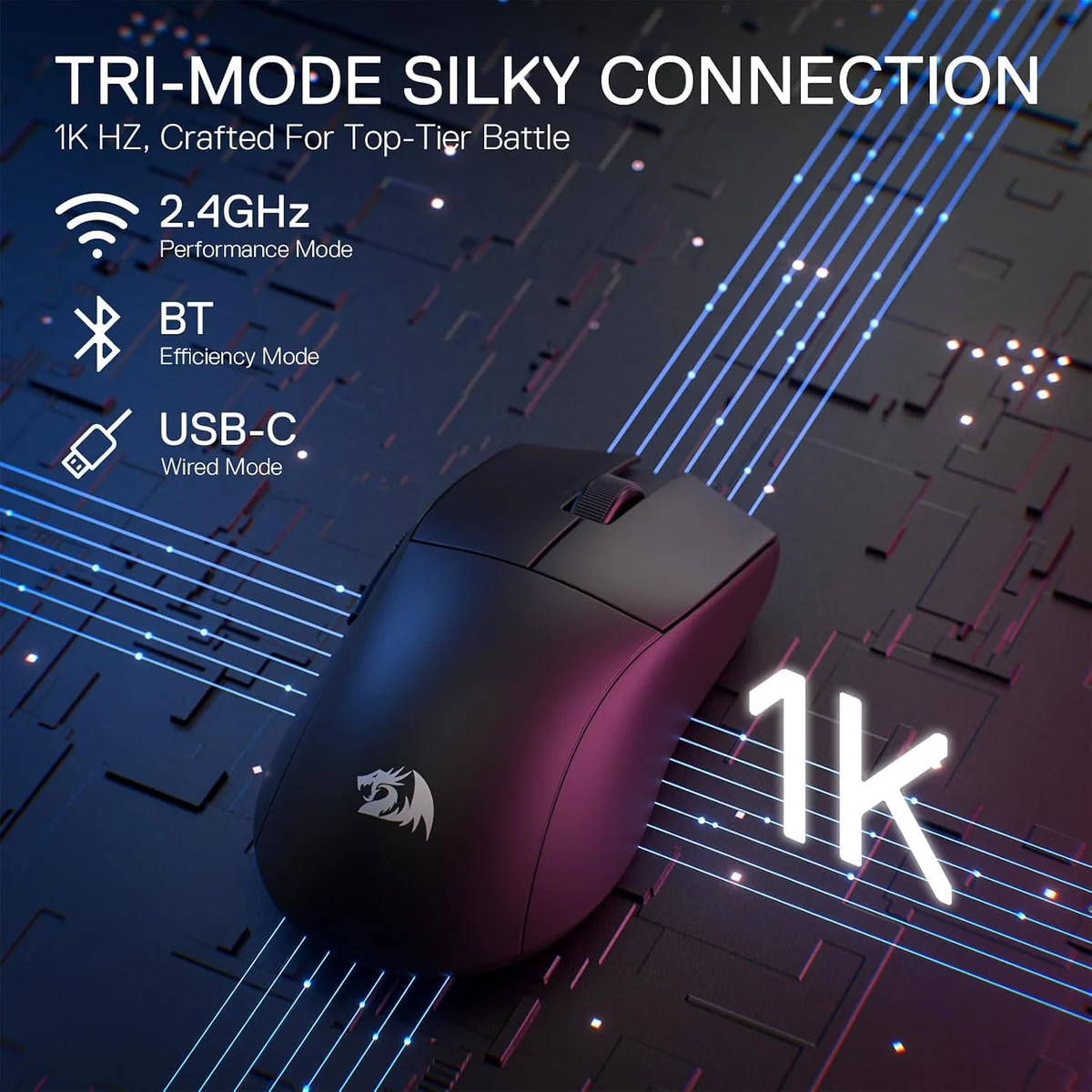 REDRAGON K1NG 4K PRO WIRELESS ULTRA LIGHT WEIGHT GAMING MOUSE BLACK M916-PRO-4K thumbnail 2