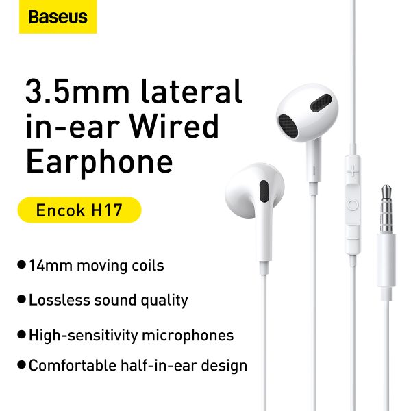 BASEUS ENCOK H17 3.5MM LATERAL IN EAR WIRED EARPHONE WHITE thumbnail 3
