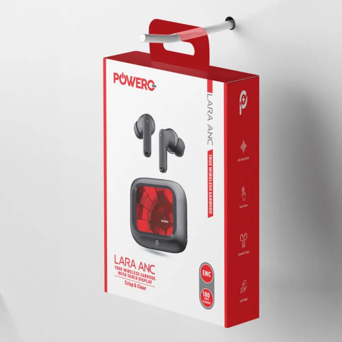 POWERO PLUS LARA ANC TRUE WIRELESS EARBUDS WITH TOUCH DISPLAY BLACK PR-LRBT9224-BK thumbnail 7
