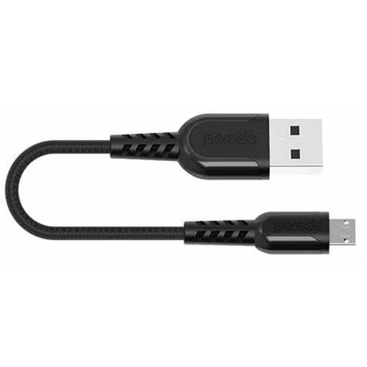 PORODO METTALIC CABLE BRAIDED 2A WITH MICRO USB CONNECTOR BLACK PD-MMETRP025-BK