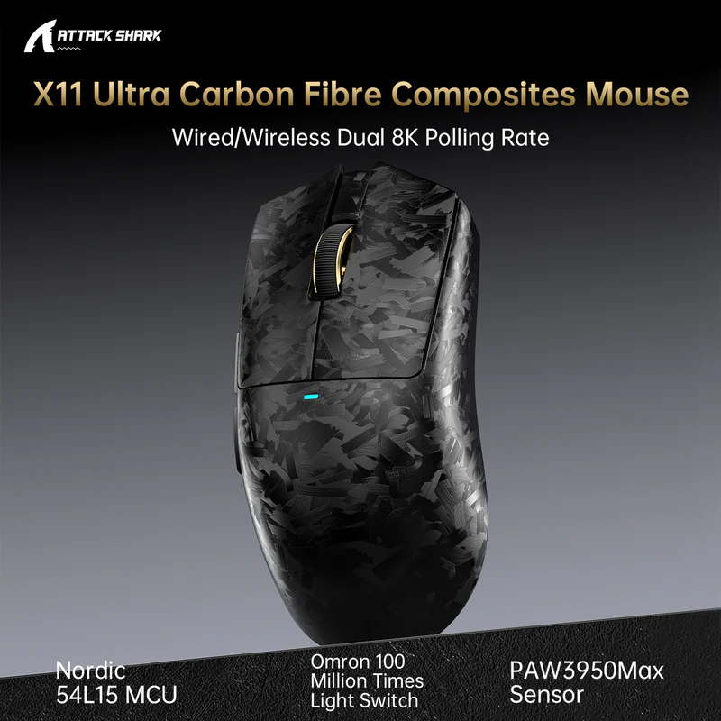 ATTACK SHARK X11 ULTRA NORDIC 54L15 WIRELESS GAMING MOUSE BLACK PAW-3950 MAX thumbnail 3