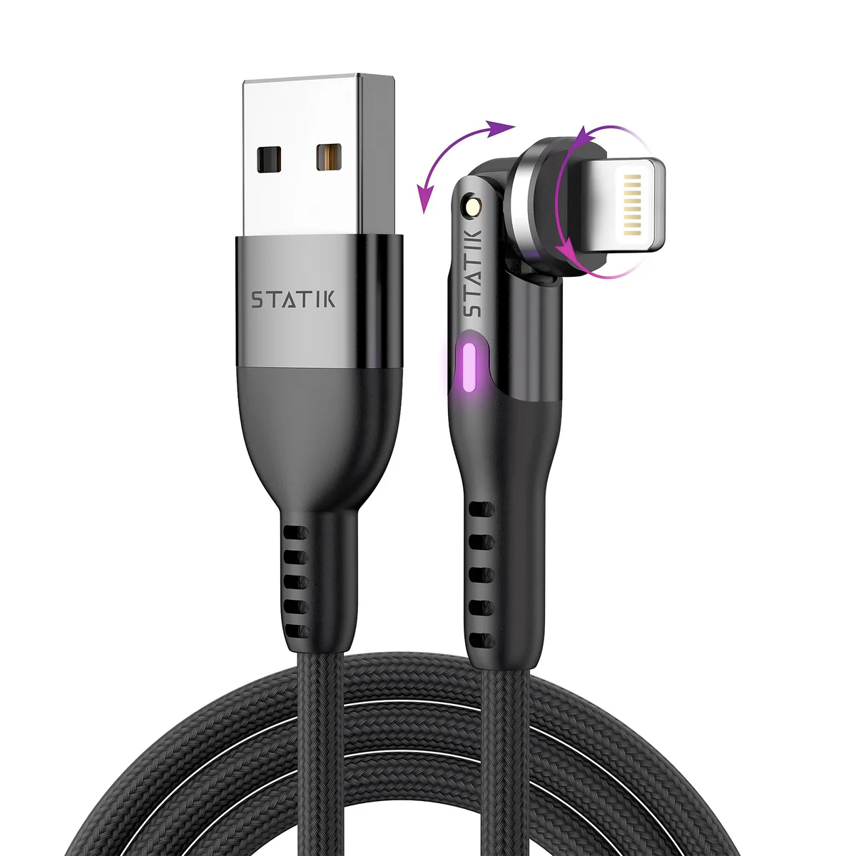 STATIK POWERPIVOT APPLE COMPITIBLE USB A TO LIGHTNING BRAIDED NYLON CABLE 6.6FT 2M PUP-0450-6FT-AL