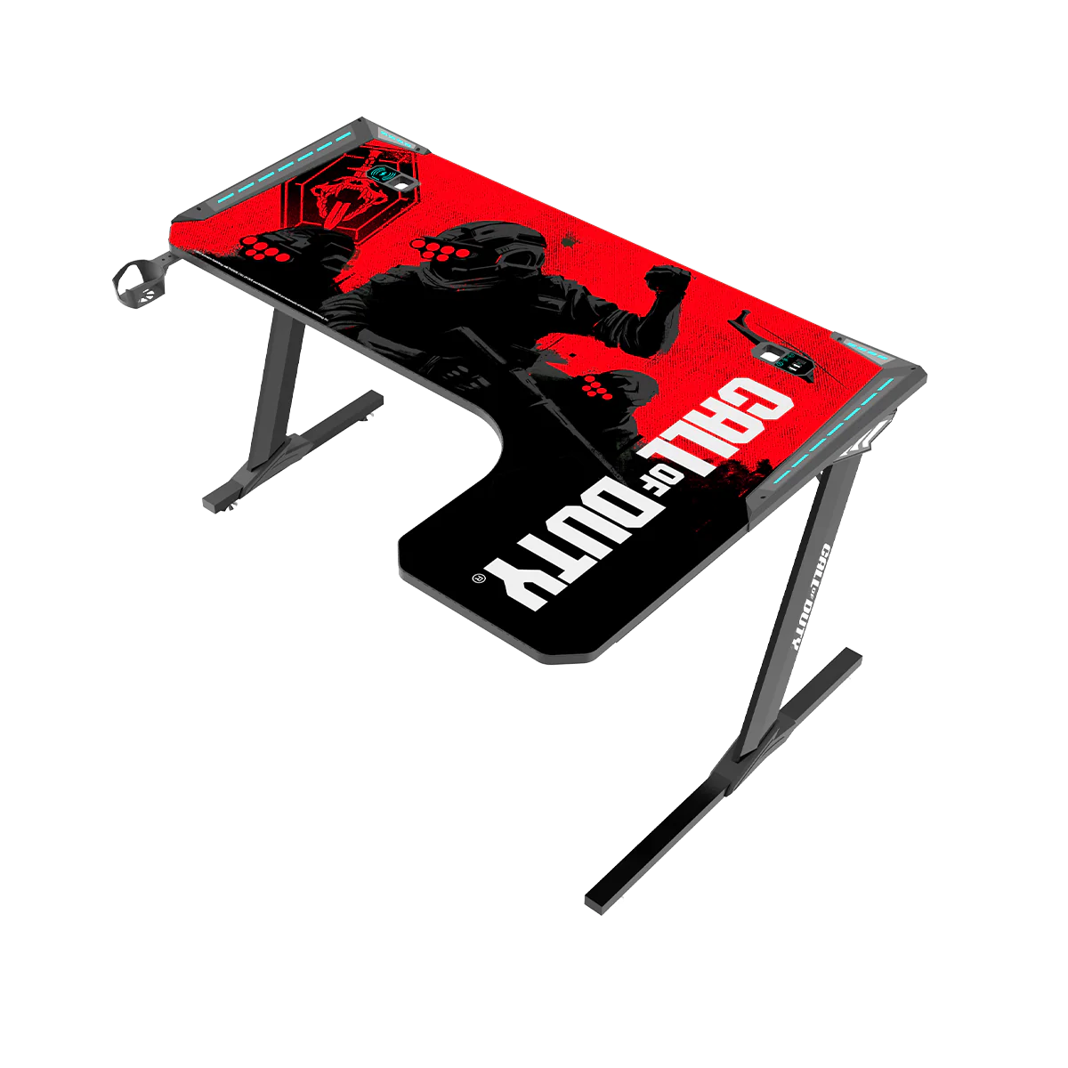 GAMEON CALL OF DUTY R-SHAPED RGB FLOWING LIGHT GAMING DESK COD-PHANTOMXL-R-01 thumbnail 2