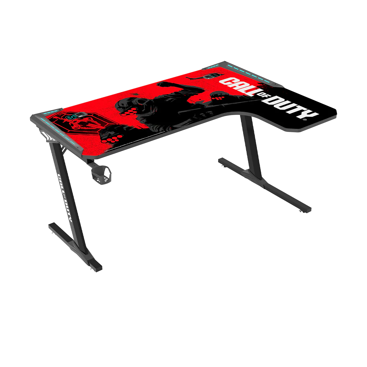 GAMEON CALL OF DUTY R-SHAPED RGB FLOWING LIGHT GAMING DESK COD-PHANTOMXL-R-01 thumbnail 3