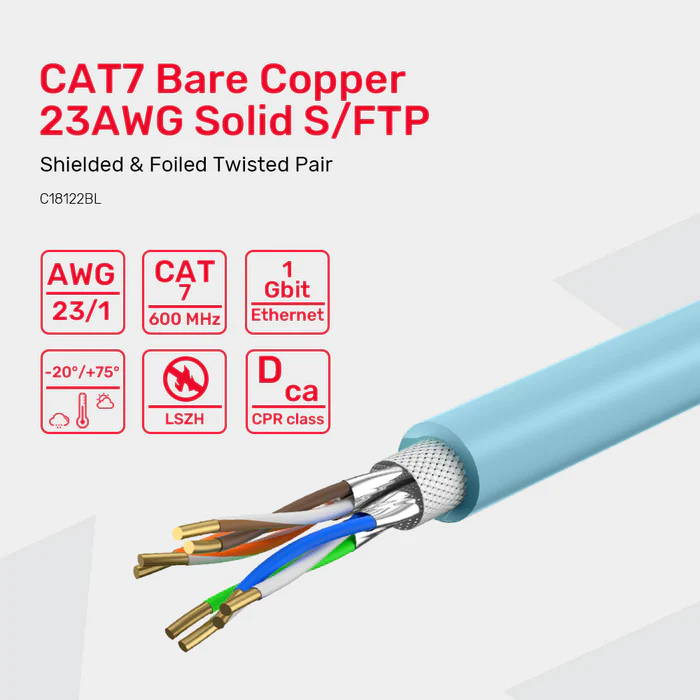 UNITEK NETWORK CABLE CAT 7 S/FTP RJ45 ETHERNET CABLE IN 305M LSZH-BLUE C18122BL thumbnail 5