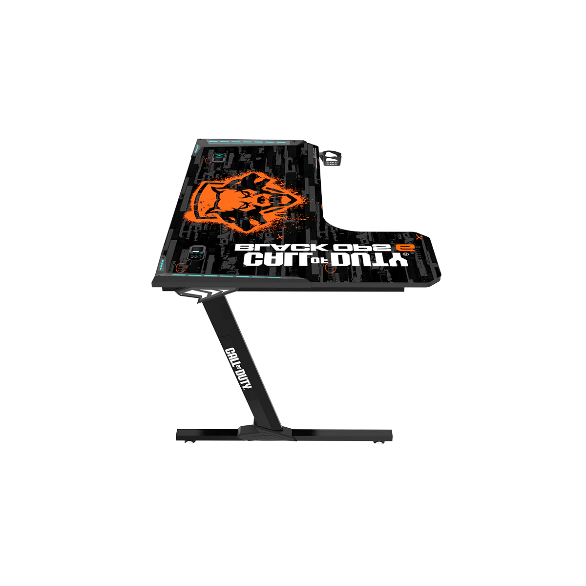 GAMEON CALL OF DUTY RGB FLOWING LIGHT GAMING DESK WITH TABLE MOUSE PAD BLKOPS6-RAPTOR-L thumbnail 3