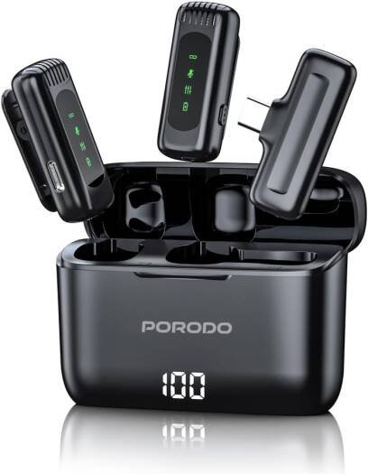 PORODO LAVALIER MICROPHONES TYPC CONNECTOR WITH LIGHTNING ADAPTER BLACK PD-LDMCLA-BK