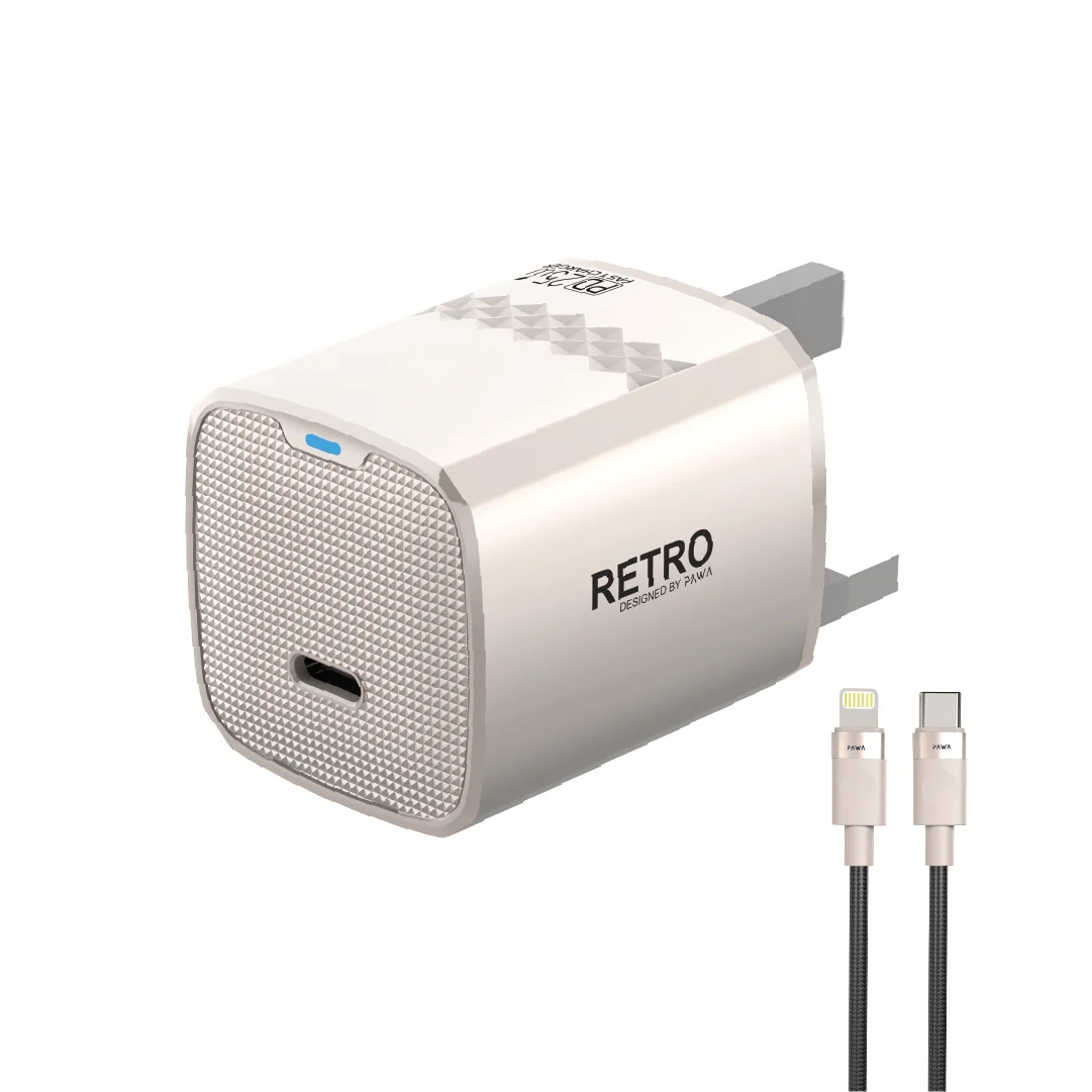 PAWA RETRO 25W WITH TYPE C PORT WITH TYPE C TO LIGHTNING CABLE TITANIUM PW-TCR25UKL-TT