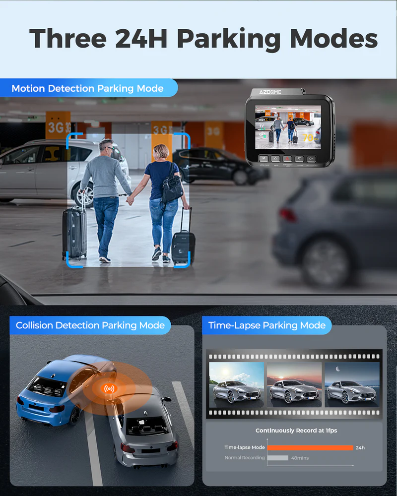 AZDOME 4K Front and Rear Dash Camera Kit with Wi-Fi, GPS, 64GB Memory Card - GS63H Pro thumbnail 3