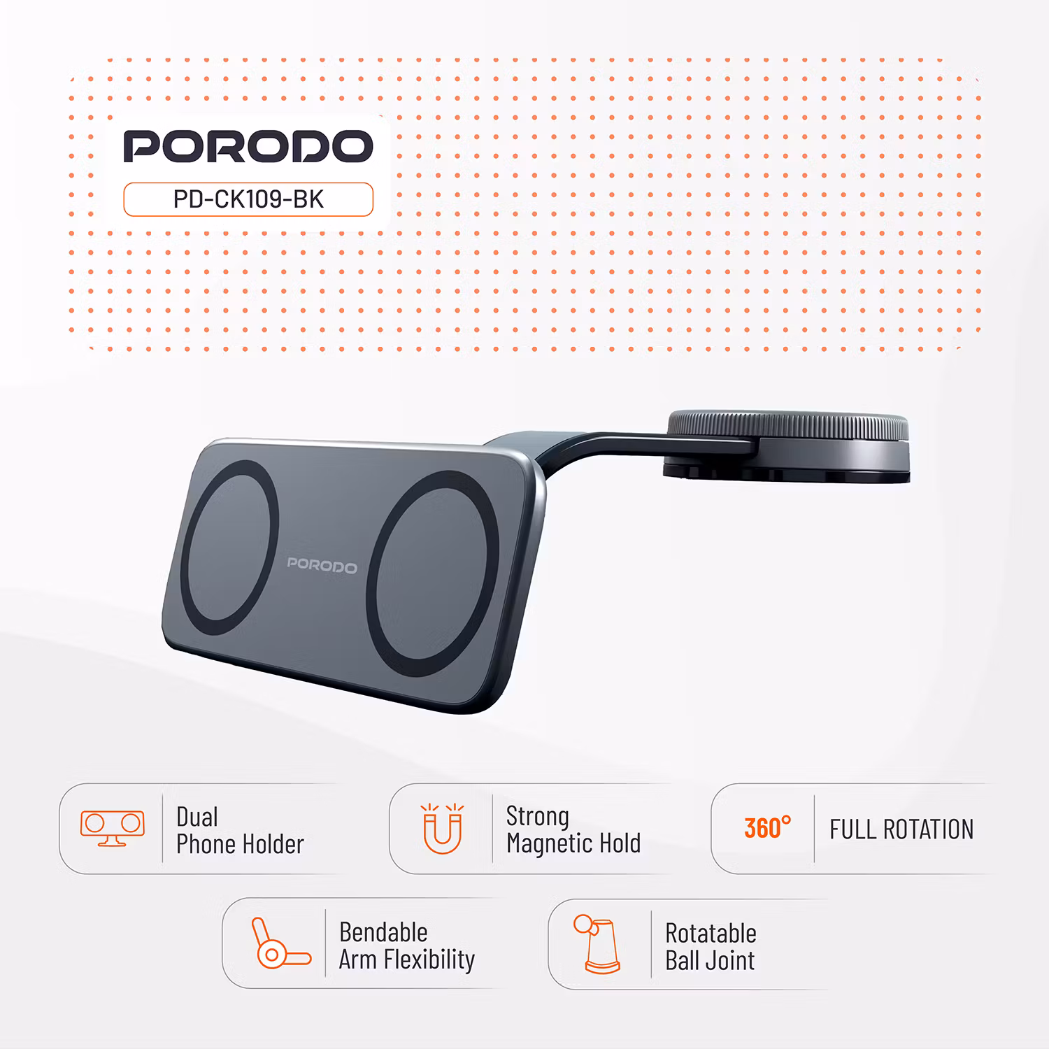 PORODO VACUUM AND ADHESIVE MAGNETIC CAR MOUNT BLACK PDCK109BK thumbnail 3