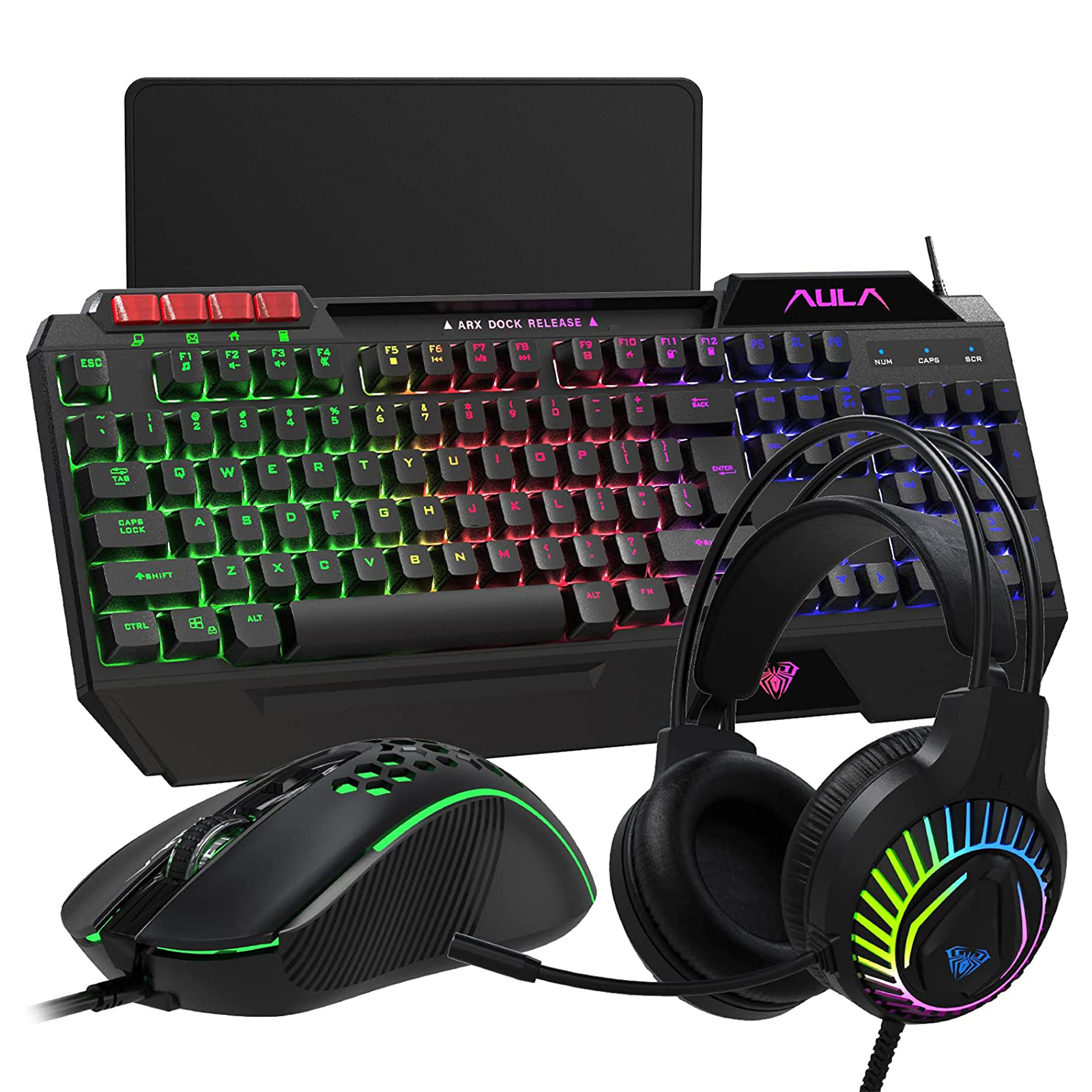 AULA 4 IN 1 GAMING KEYBOARD MOUSE HEADSET AND MOUSEPAD COMBO T650