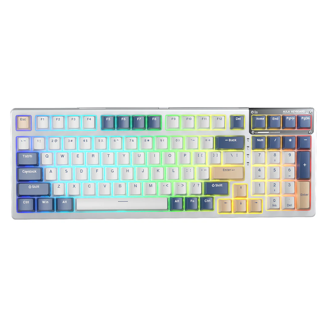 AULA 98 KEYS RGB 98%MECHANICAL GAMING KEYBOARD TRI-MODE  GAOTE PEACH SWITCH F98 BUBBLEGUM BLISS