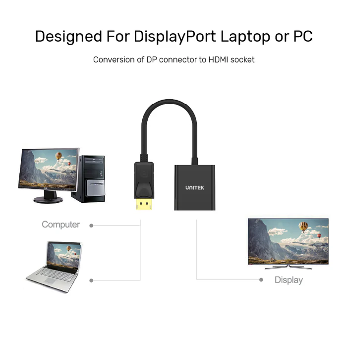 UNITEK DISPLAY PORT TO HDMI ADAPTER BLACK Y-5118DA thumbnail 7