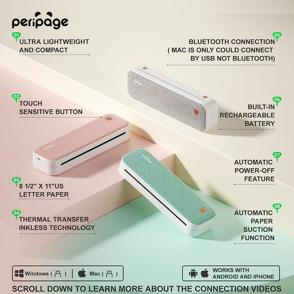 PeriPage A40 Mini Printer (Grey) - Portable and Efficient Wireless Printing Solution thumbnail 8