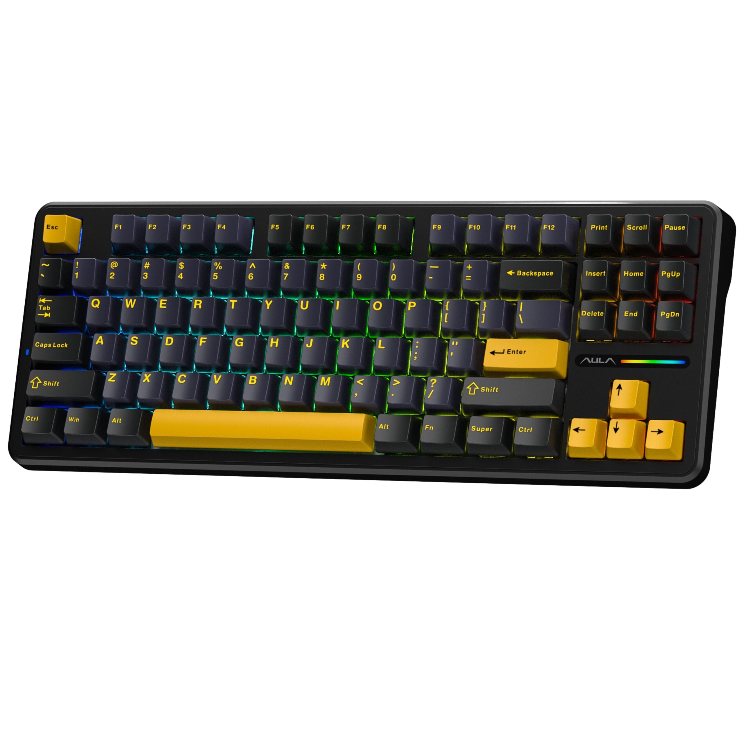AULA 87 KEYS RGB 80% MECHANICAL GAMING KEYBOARD TRI-MODE GRAYWOOD SWITCH THUNDER BLACK F87