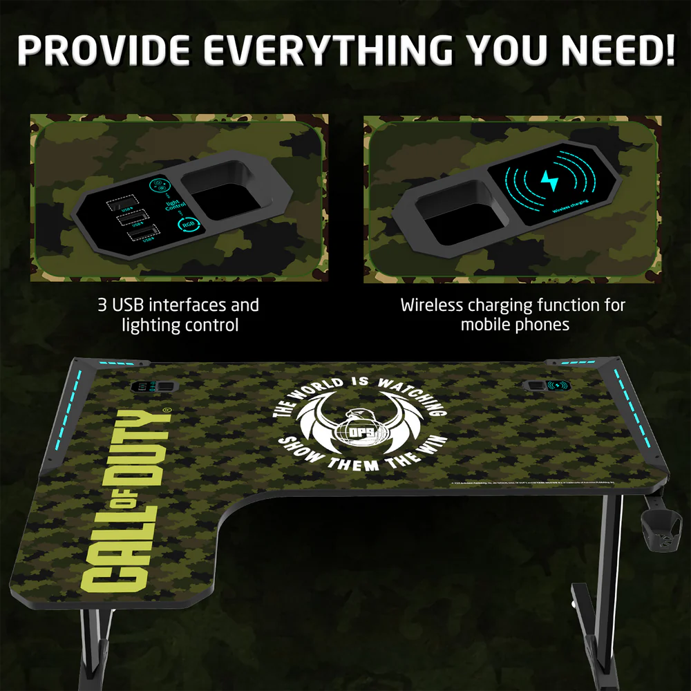 GameOn Phantom XL L-Shaped RGB Flowing Light Gaming Desk (Black/Green, COD-PHANTOMXL-L-02) - Dynamic and Spacious Setup for Gamers thumbnail 6