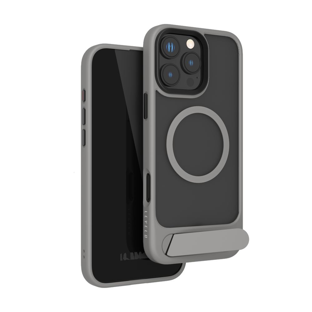 LEVELO IPHONE 16 PRO MATTEO CASE WITH BOTTOM STAND GRIP GRAY LVLMCBSG16PGY