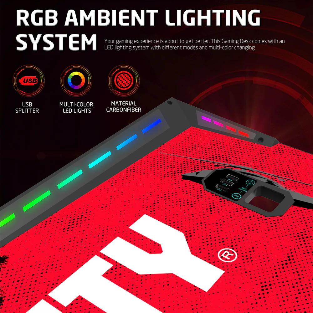 GameOn Phantom XL L-Shaped RGB Flowing Light Gaming Desk (Black/Red, COD-PHANTOMXL-L-01) - Stylish and Spacious Gaming Setup thumbnail 4