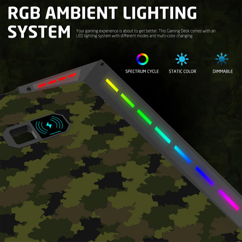 GameOn Phantom XL L-Shaped RGB Flowing Light Gaming Desk (Black/Green, COD-PHANTOMXL-L-02) - Dynamic and Spacious Setup for Gamers thumbnail 5