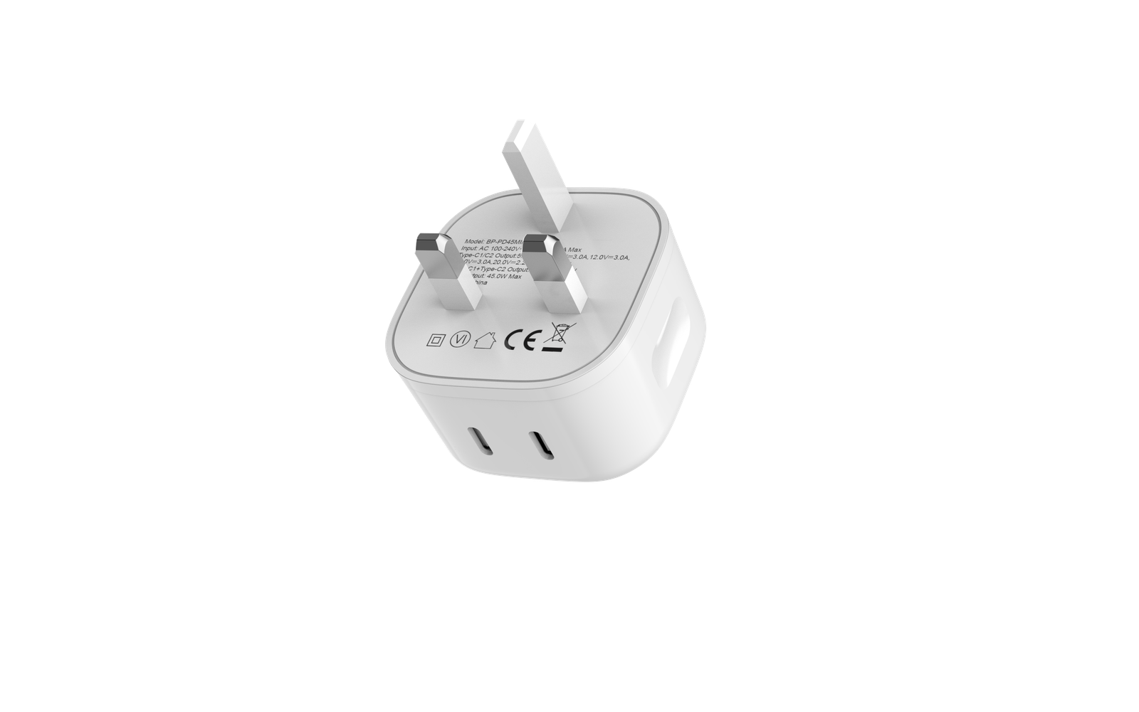 BLUPEBBLE 2 PORT PD GAN FAST CHARGER 45W WHITE BP-PD45GANUK-WH thumbnail 2